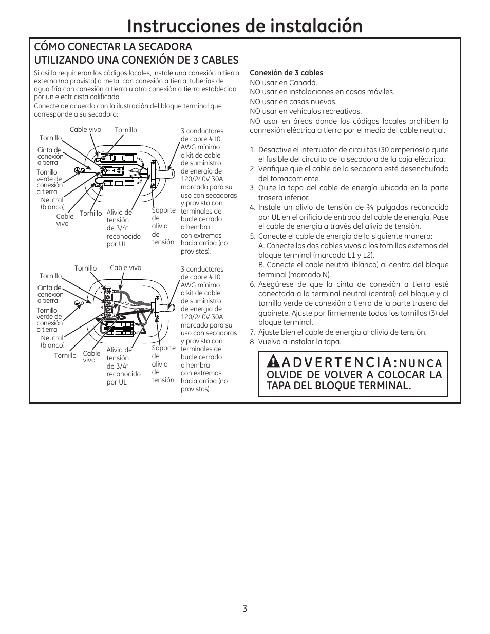 Instrucciones de instalación | GE GFDN120EDWW User Manual | Page 11 / 16
