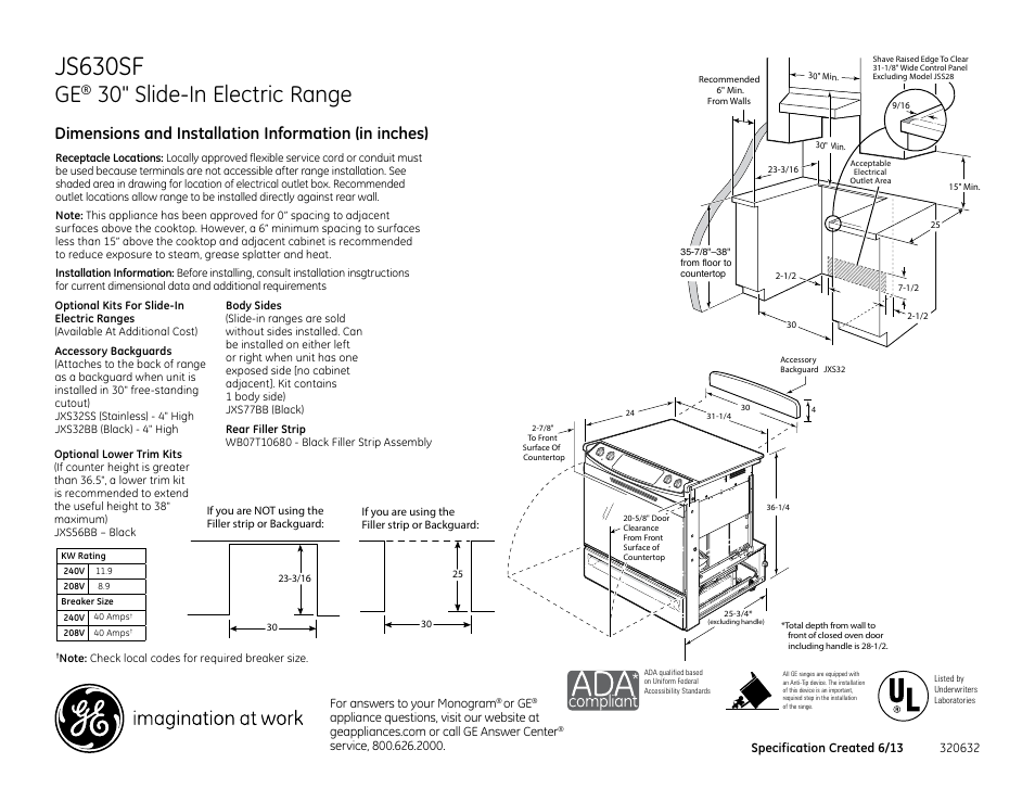 GE JS630SFSS User Manual | 2 pages