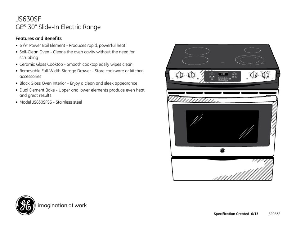 Js630sf, 30" slide-in electric range | GE JS630SFSS User Manual | Page 2 / 2