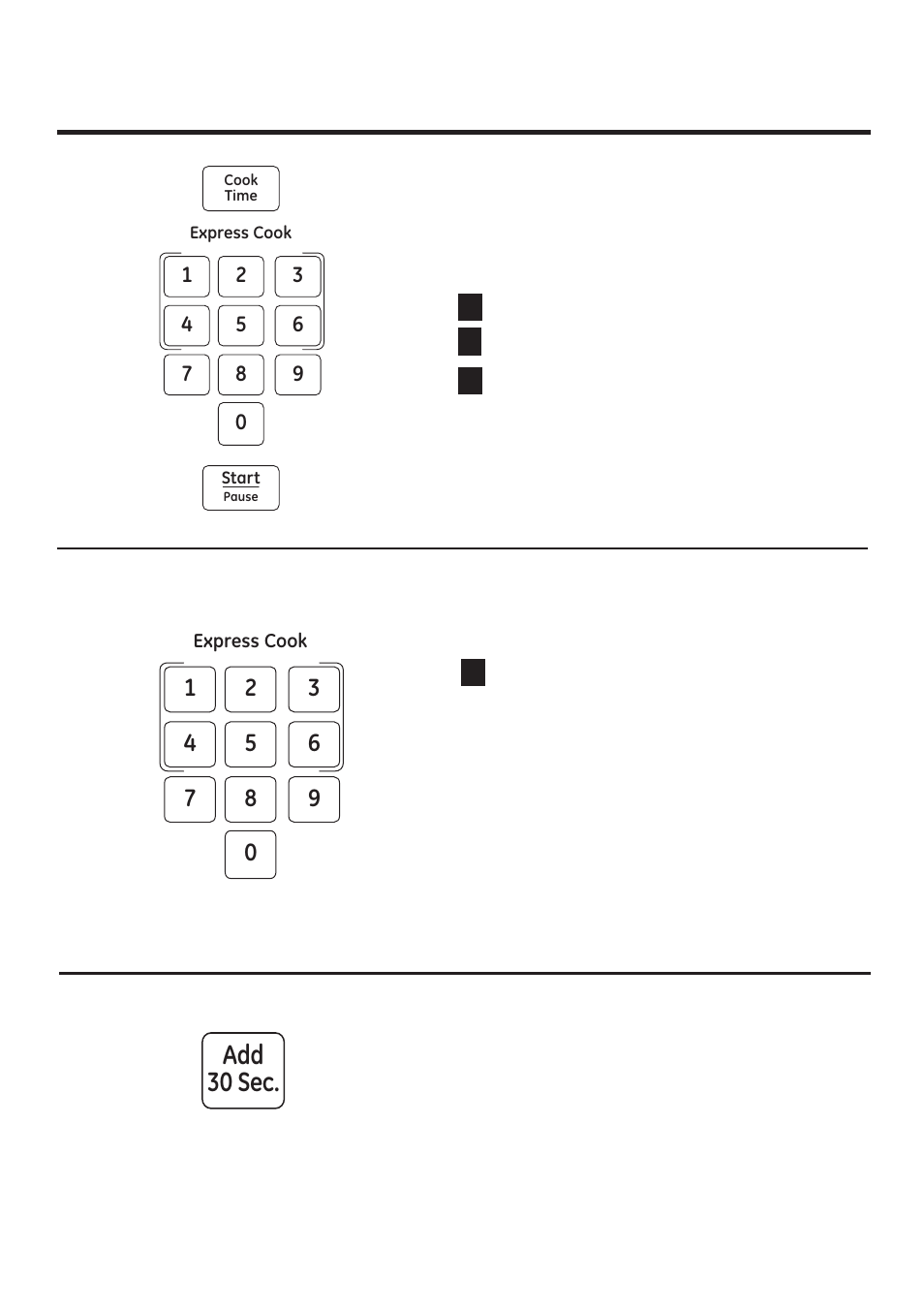 Acerca de las funciones del temporizador, Add 30 sec, Tiempo de cocción | Cocción exprés, Agregar 30 segundos | GE JNM3161RFSS User Manual | Page 39 / 56