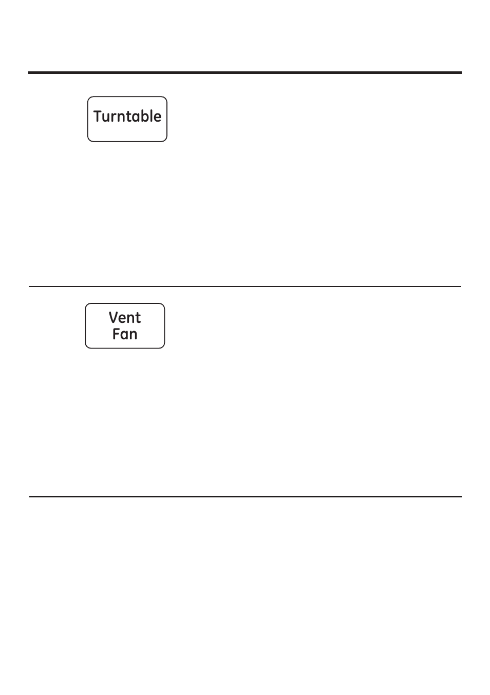 Acerca del resto de las funciones, Turntable vent fan, Plato giratorio | Ventilación, Ventilador automático, Inserte el recordatorio completo, Recordatorio de cocción completa | GE JNM3161RFSS User Manual | Page 48 / 56