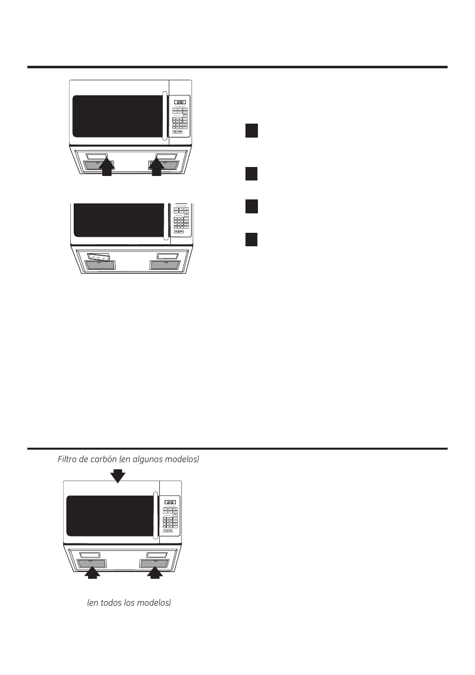 Reemplazo de la lámpara, Acerca de la función de salida, Luces de la cocina/ luces nocturnas | Ventilador, Cómo reemplazar la luz de la cavidad, Filtros de ventilación reusables, Remove screws | GE JNM3161RFSS User Manual | Page 51 / 56