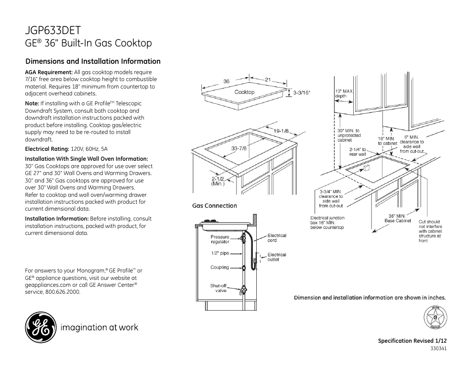 GE JGP633DETBB User Manual | 2 pages