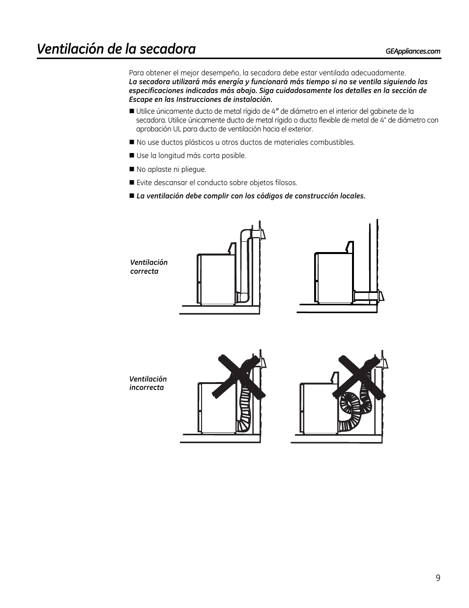 Ventilación de la secadora | GE GTDS825GDMC User Manual | Page 27 / 36