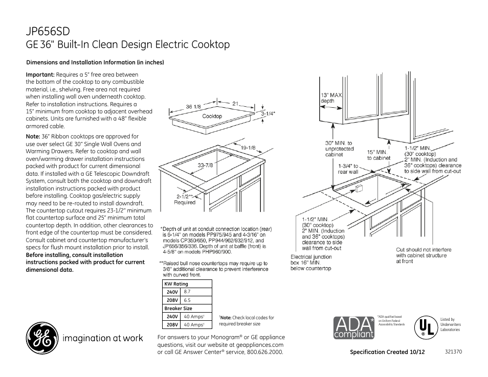 GE JP656SDSS User Manual | 2 pages