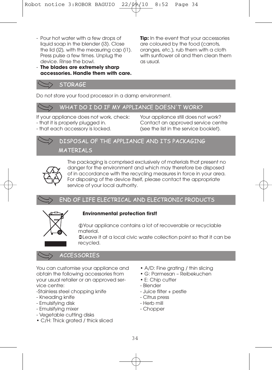 Moulinex MASTERCHEF 5000 FP518G User Manual | Page 34 / 96