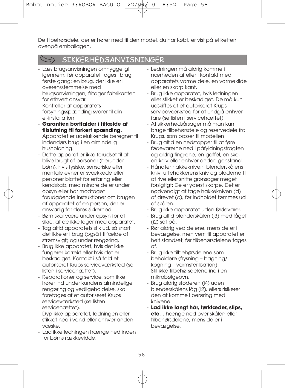 Moulinex MASTERCHEF 5000 FP518G User Manual | Page 58 / 96