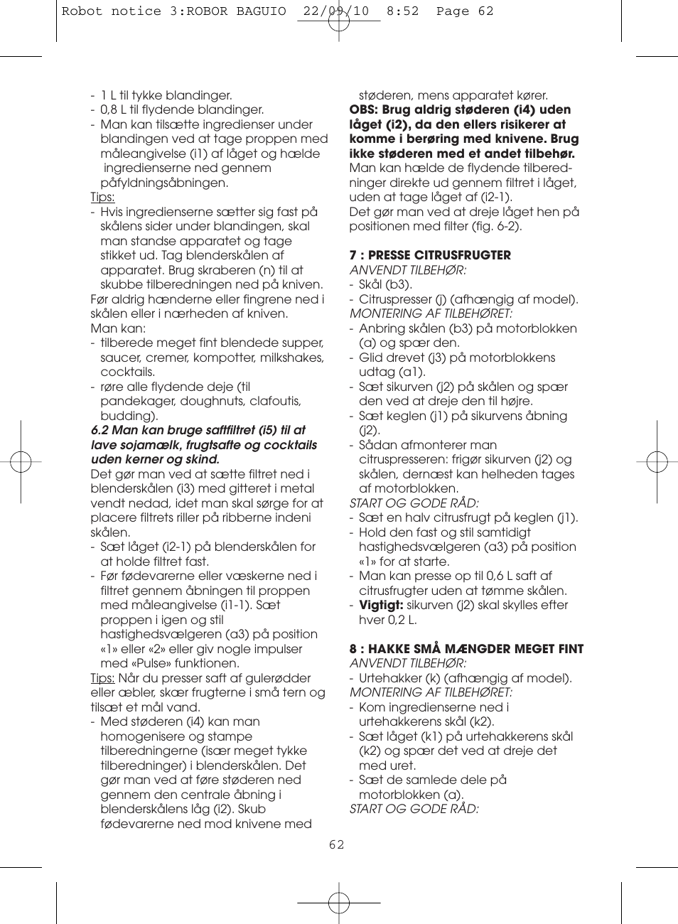Moulinex MASTERCHEF 5000 FP518G User Manual | Page 62 / 96