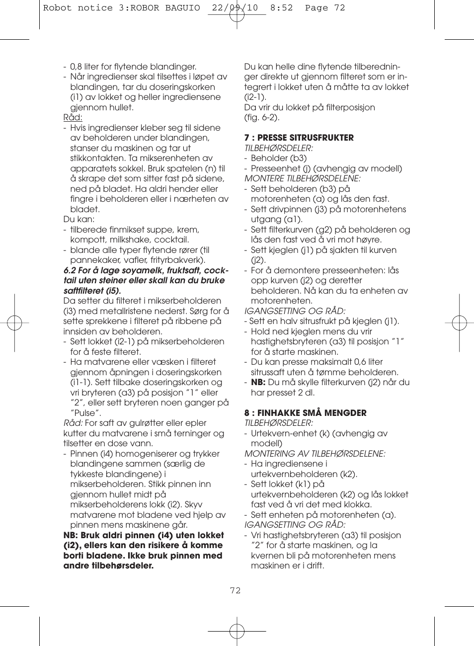 Moulinex MASTERCHEF 5000 FP518G User Manual | Page 72 / 96