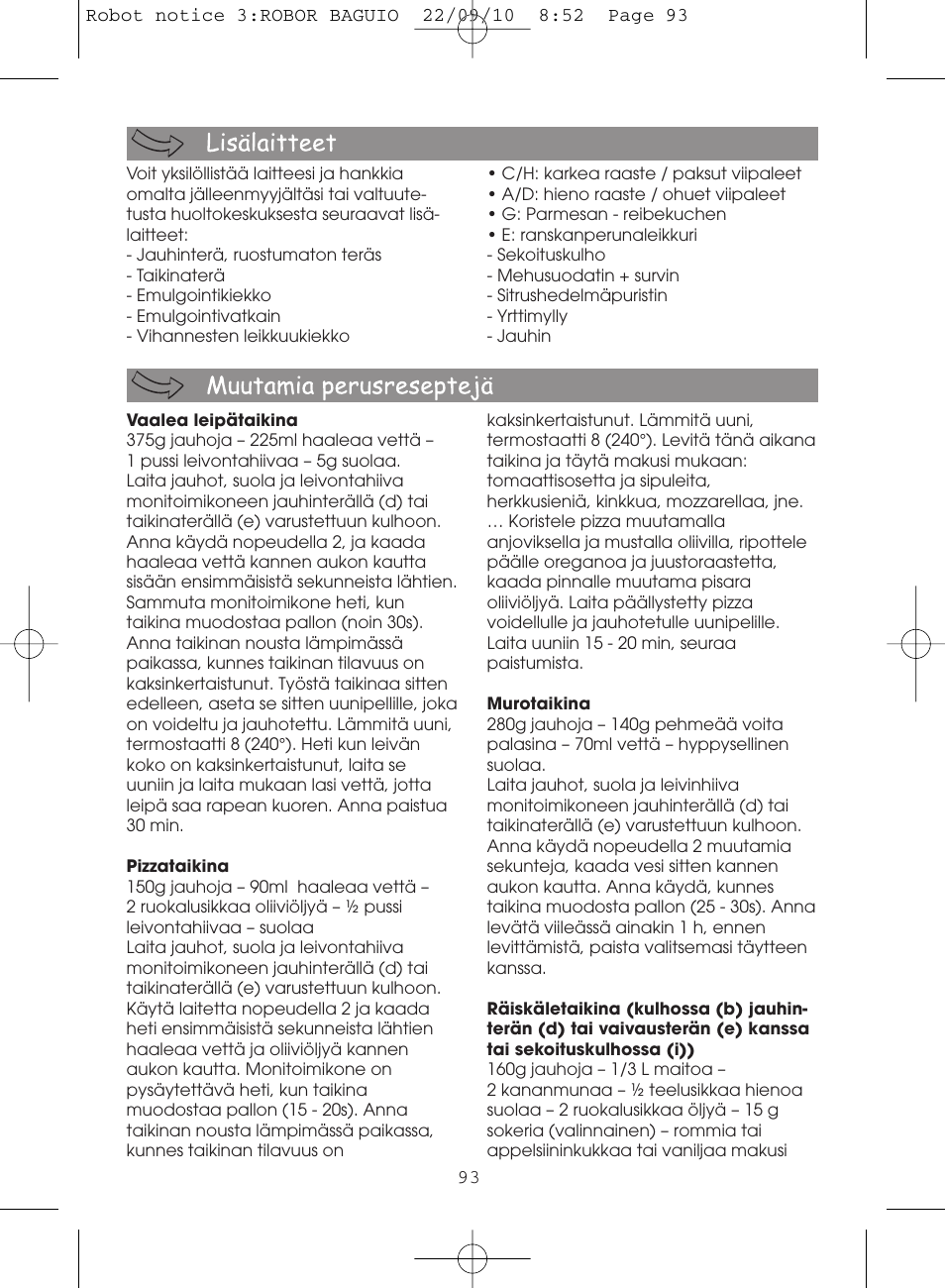 Moulinex MASTERCHEF 5000 FP518G User Manual | Page 93 / 96