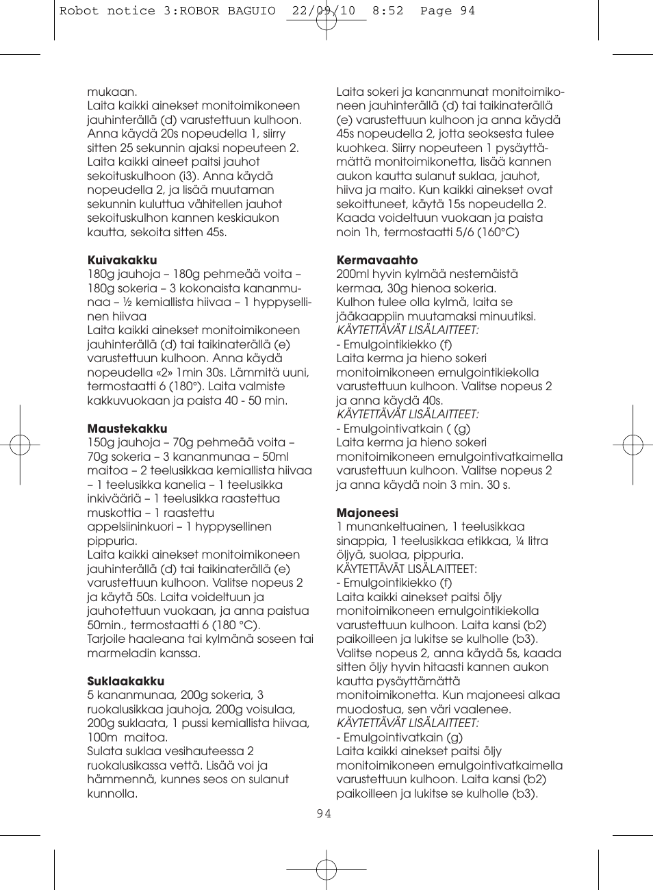 Moulinex MASTERCHEF 5000 FP518G User Manual | Page 94 / 96