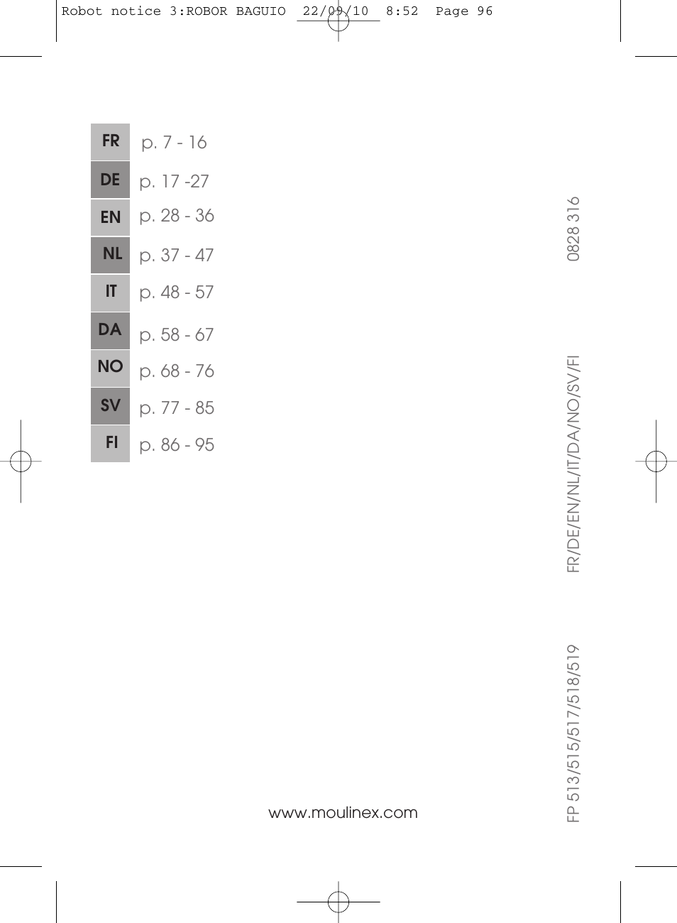 Moulinex MASTERCHEF 5000 FP518G User Manual | Page 96 / 96
