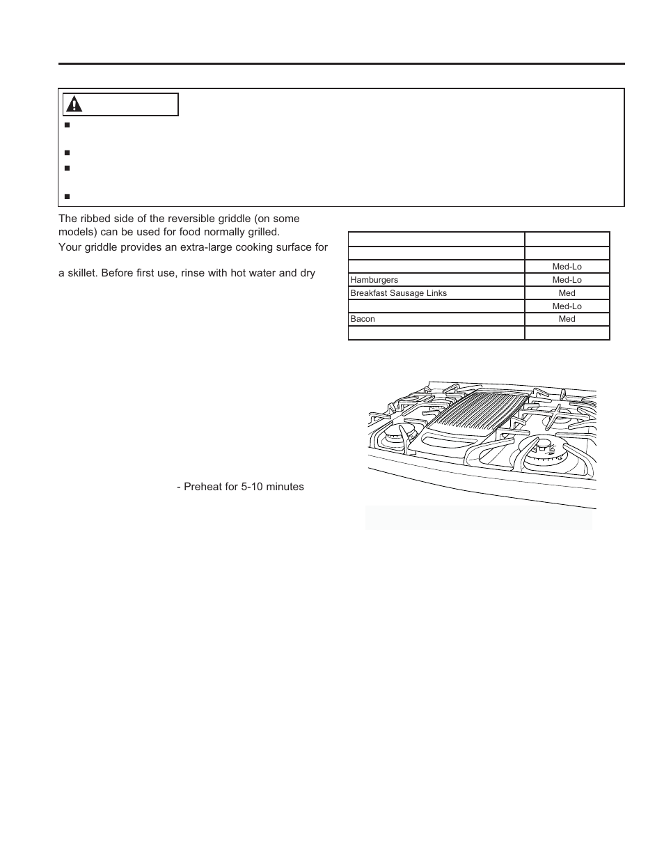 Using the c ook to p: griddle, Griddle, Warning | On some models) | GE P2B940DEFWW User Manual | Page 12 / 64