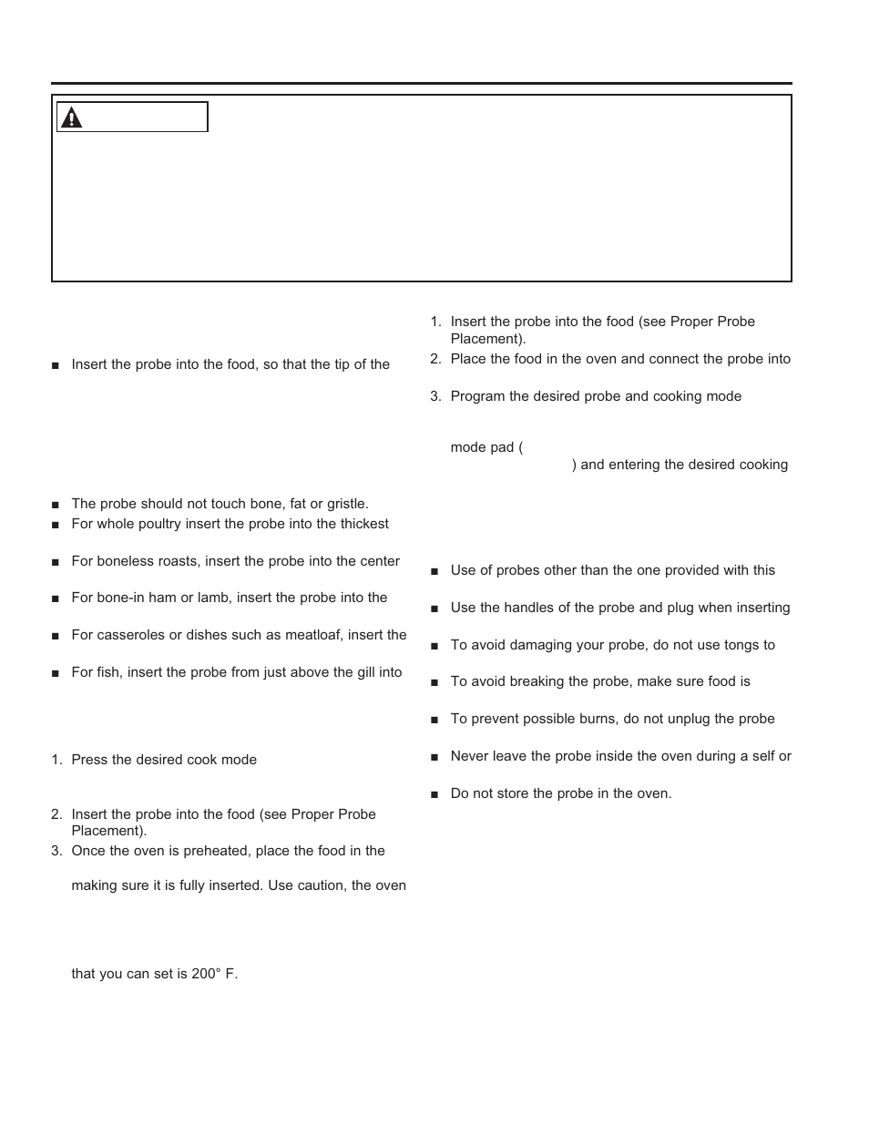 Using the o ven: pr obe, Probe, Warning | GE P2B940DEFWW User Manual | Page 19 / 64