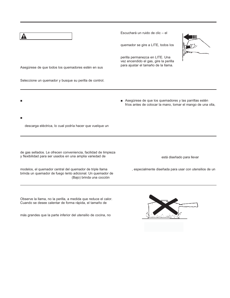 Quemadores, Advertencia | GE P2B940DEFWW User Manual | Page 42 / 64