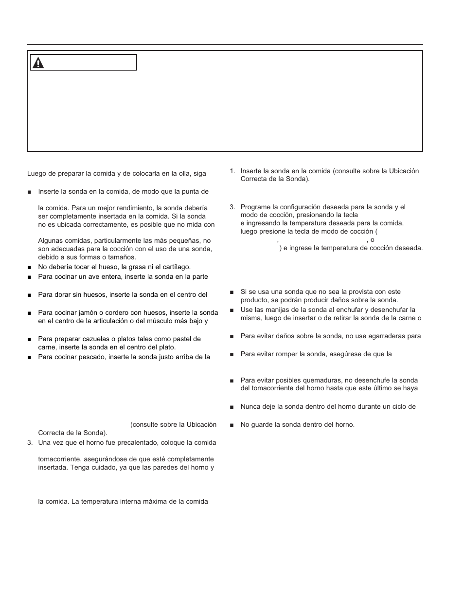 Uso del horno: pr obe (sonda), Probe (sonda), Advertencia | GE P2B940DEFWW User Manual | Page 51 / 64