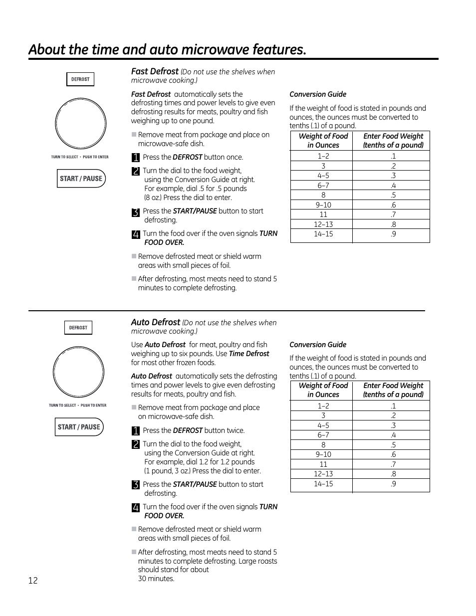 About the time and auto microwave features | GE CVM1790SSSS User Manual | Page 12 / 76