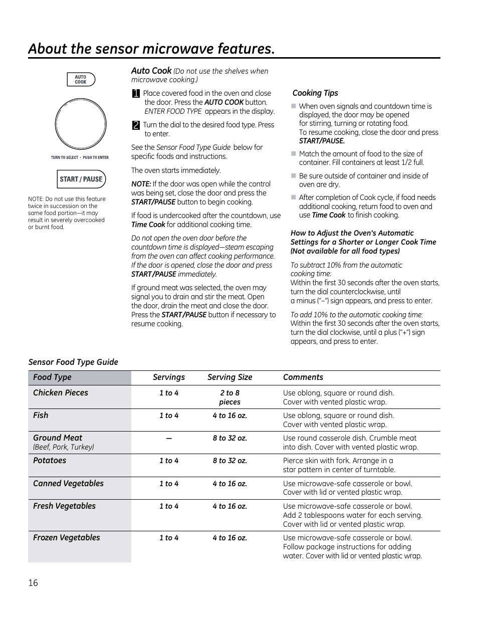 About the sensor microwave features | GE CVM1790SSSS User Manual | Page 16 / 76