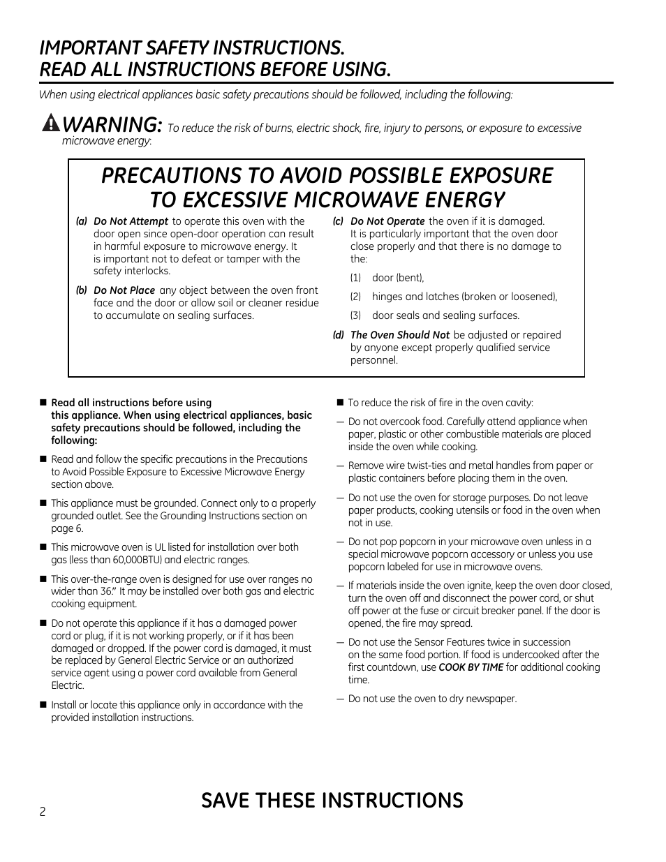 Awarning, Save these instructions | GE CVM1790SSSS User Manual | Page 2 / 76