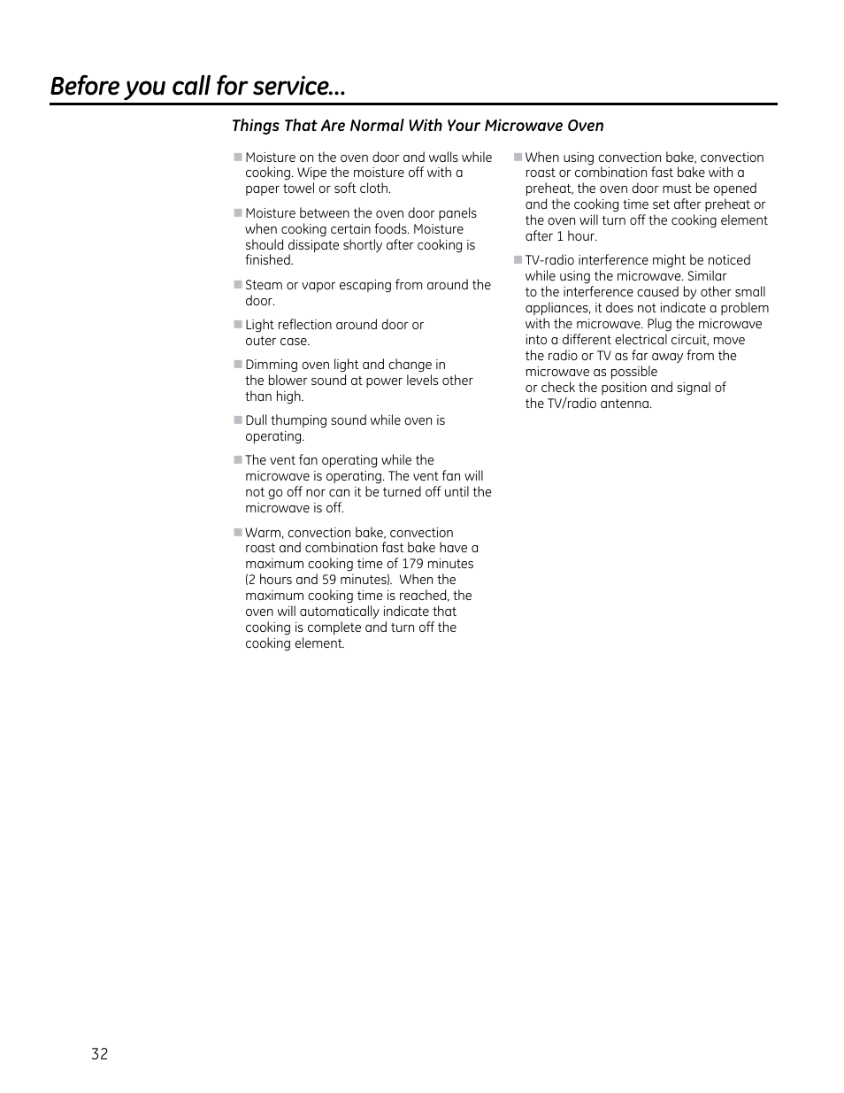 Before you call for service, Things that are normal with your microwave oven | GE CVM1790SSSS User Manual | Page 32 / 76
