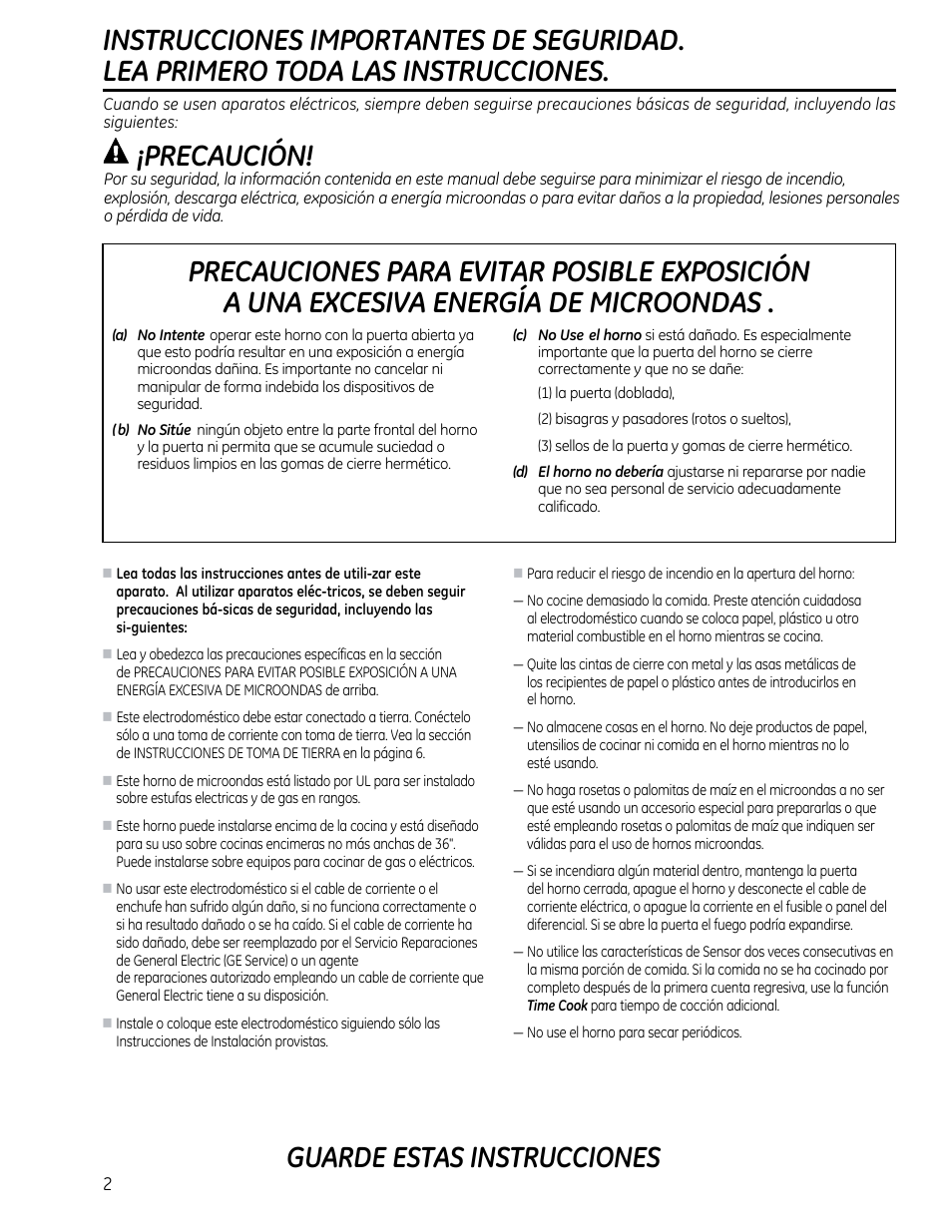 Instrucciones importantes de seguridad, Lea primero toda las instrucciones, A ¡precaución | Guarde estas instrucciones | GE CVM1790SSSS User Manual | Page 38 / 76