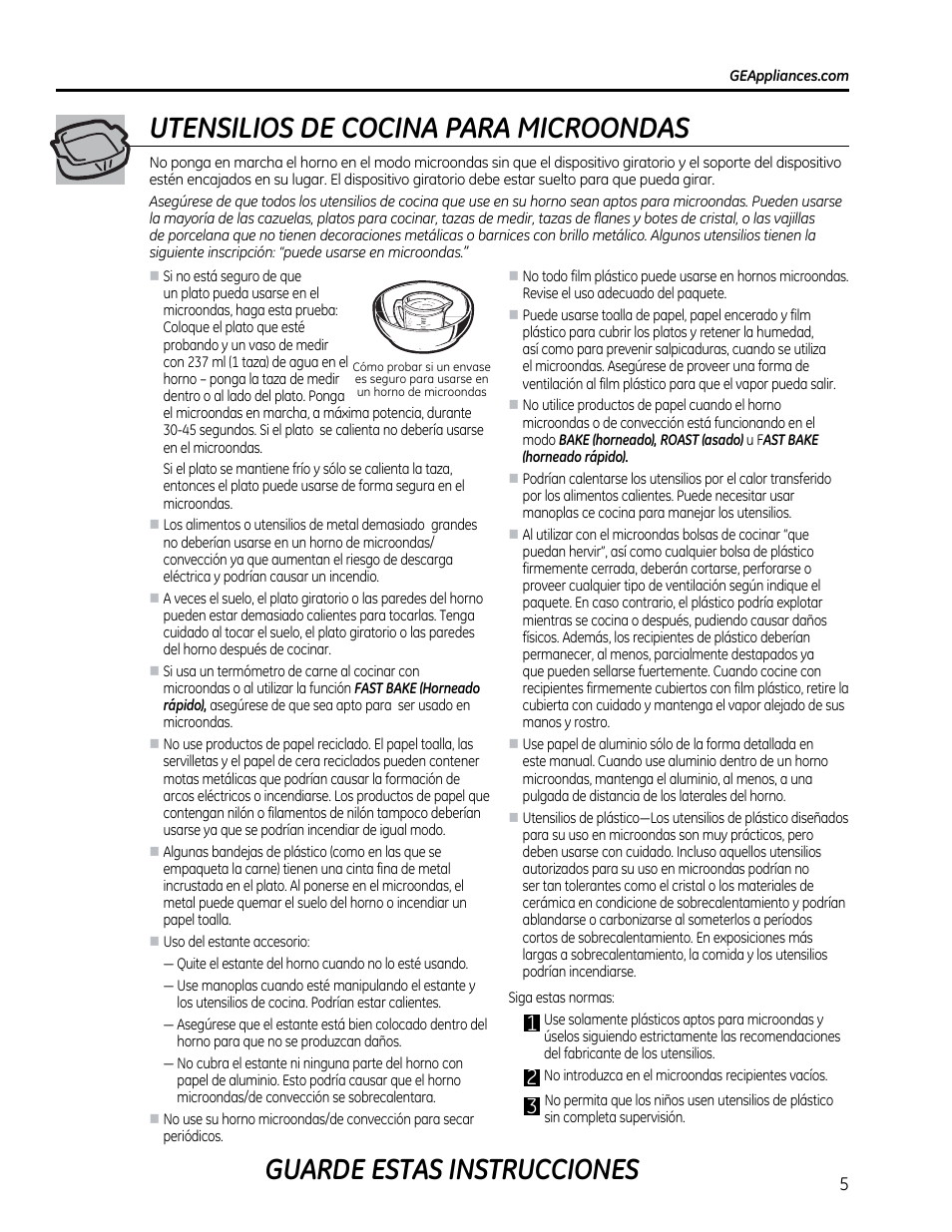 Utensilios de cocina para microondas, Guarde estas instrucciones | GE CVM1790SSSS User Manual | Page 41 / 76