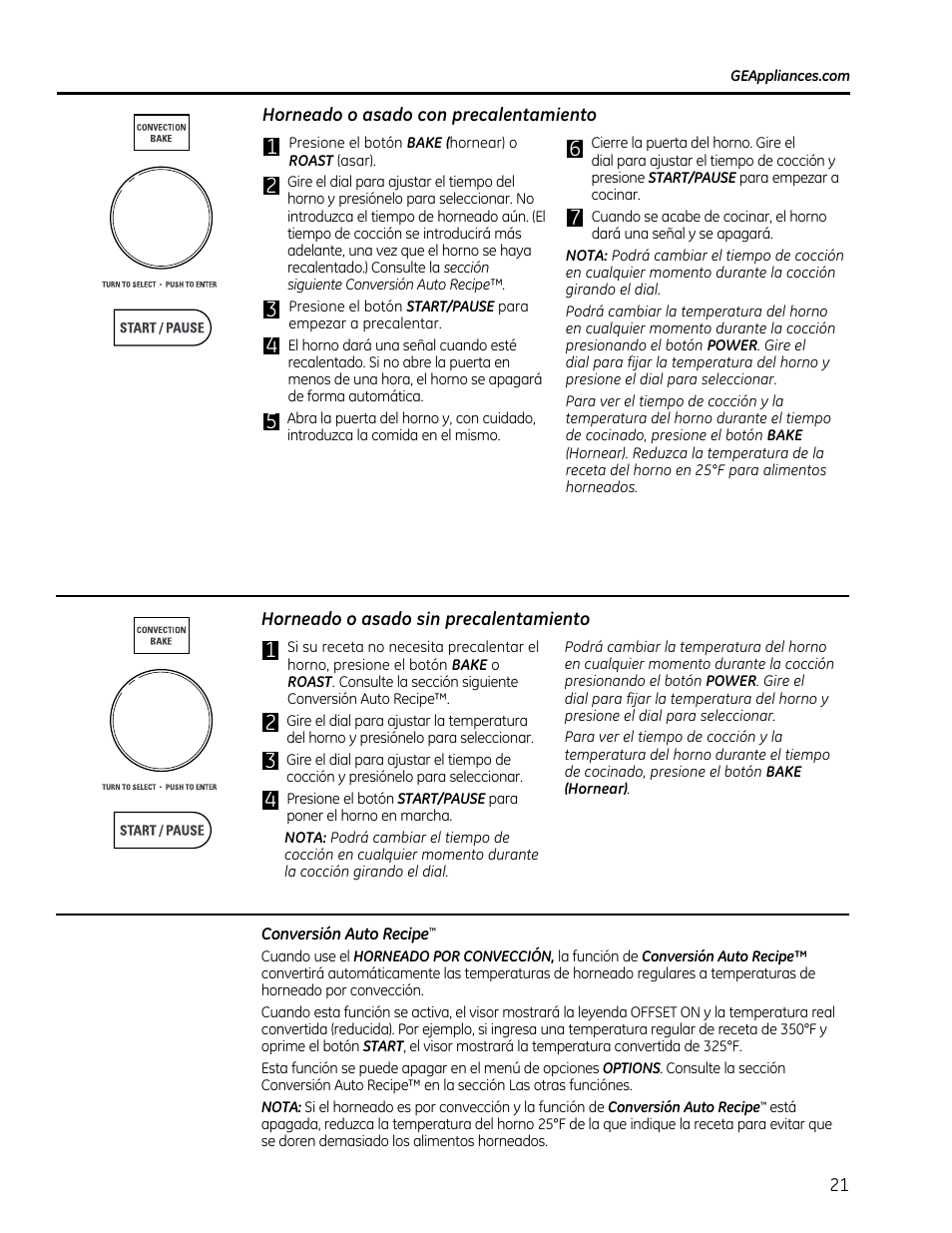 Horneado o asado con precalentamiento, Horneado o asado sin precalentamiento | GE CVM1790SSSS User Manual | Page 57 / 76