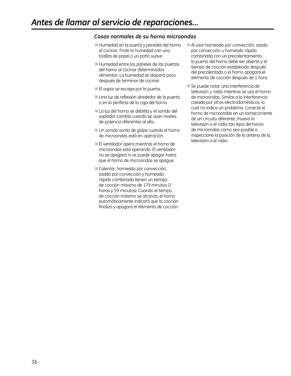 Antes de llamar al servicio de reparaciones, Cosas normales de su horno microondas | GE CVM1790SSSS User Manual | Page 72 / 76