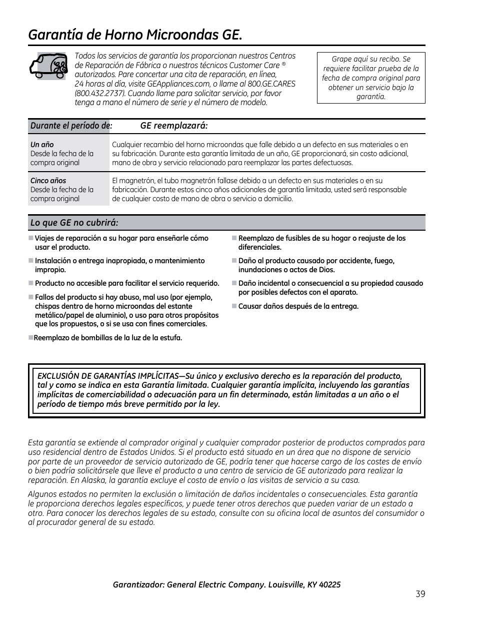 Garantía de horno microondas ge | GE CVM1790SSSS User Manual | Page 75 / 76