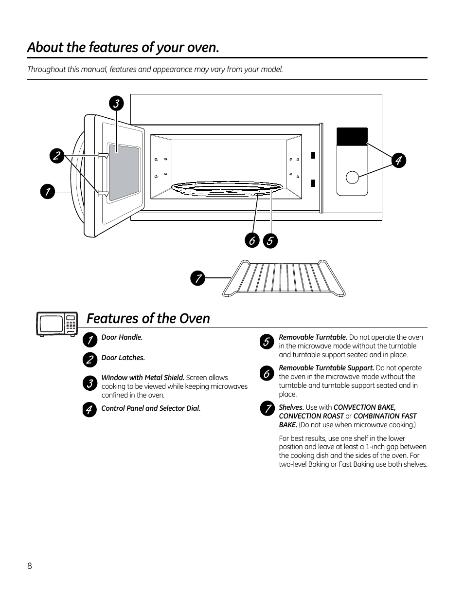 Features of the oven, About the features of your oven | GE CVM1790SSSS User Manual | Page 8 / 76