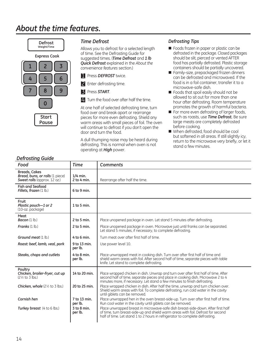 About the time features | GE JVM7195RFSS User Manual | Page 14 / 60