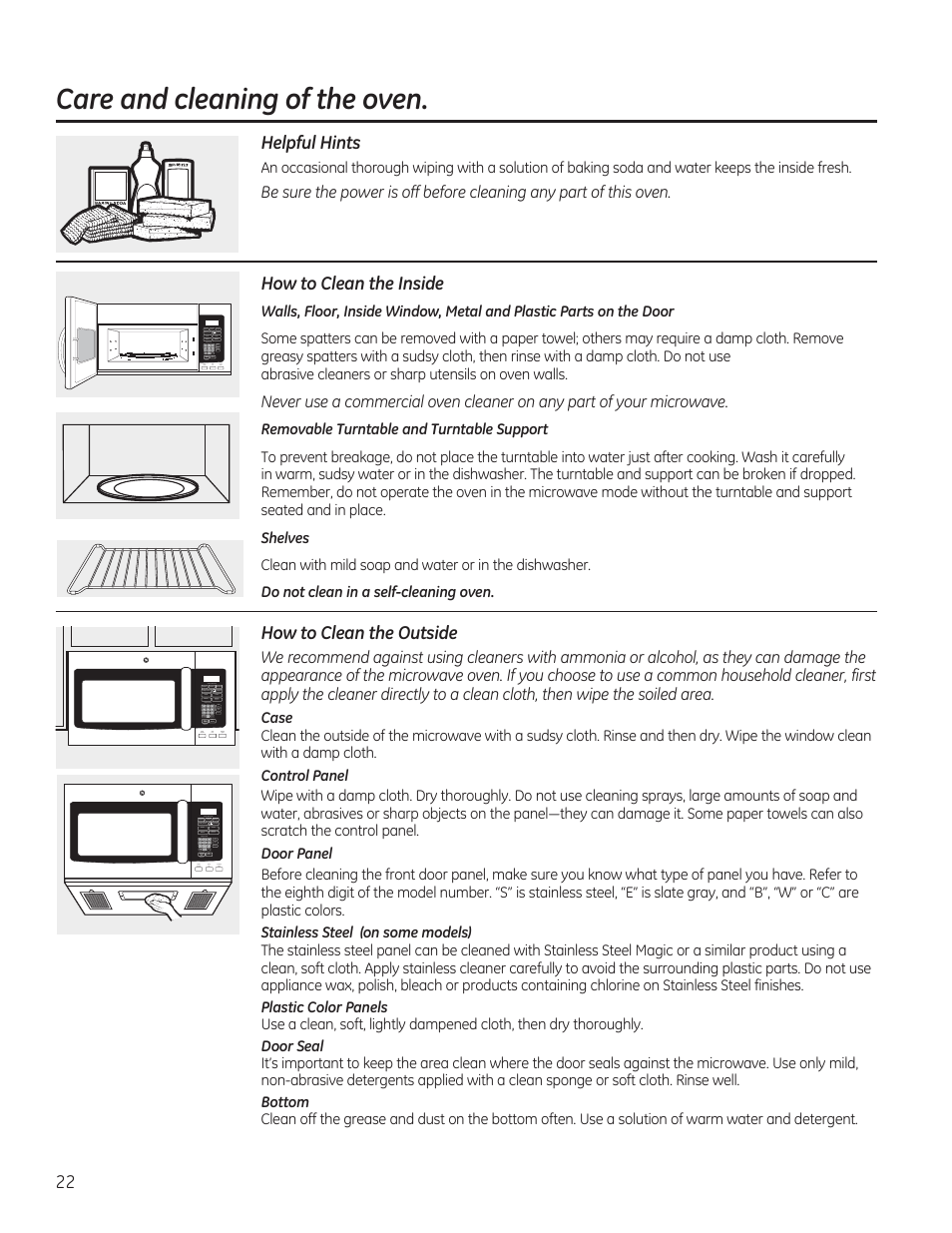 Care and cleaning of the oven | GE JVM7195RFSS User Manual | Page 22 / 60