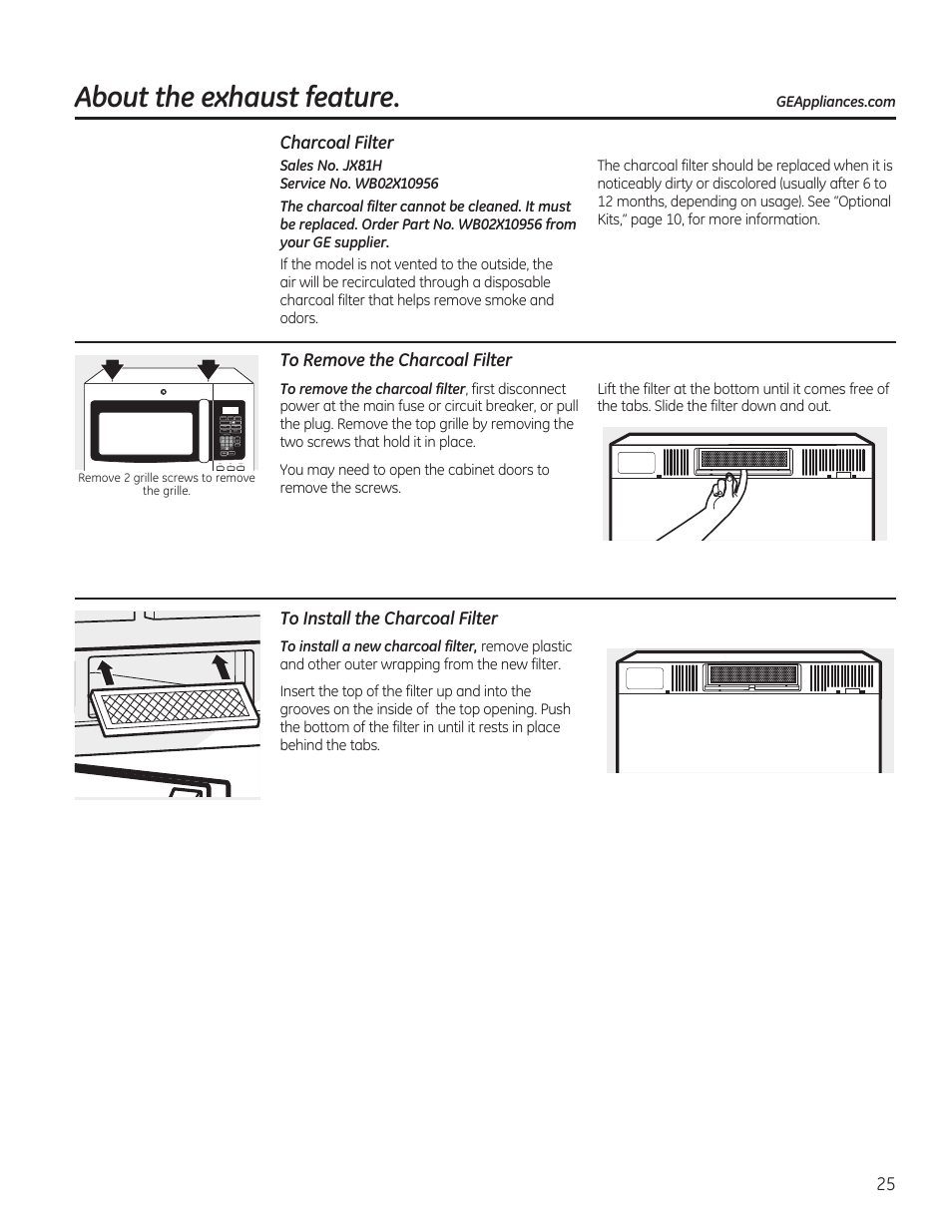 About the exhaust feature | GE JVM7195RFSS User Manual | Page 25 / 60