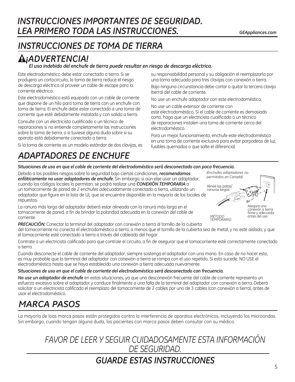 Advertencia, Marca pasos | GE JVM7195RFSS User Manual | Page 37 / 60