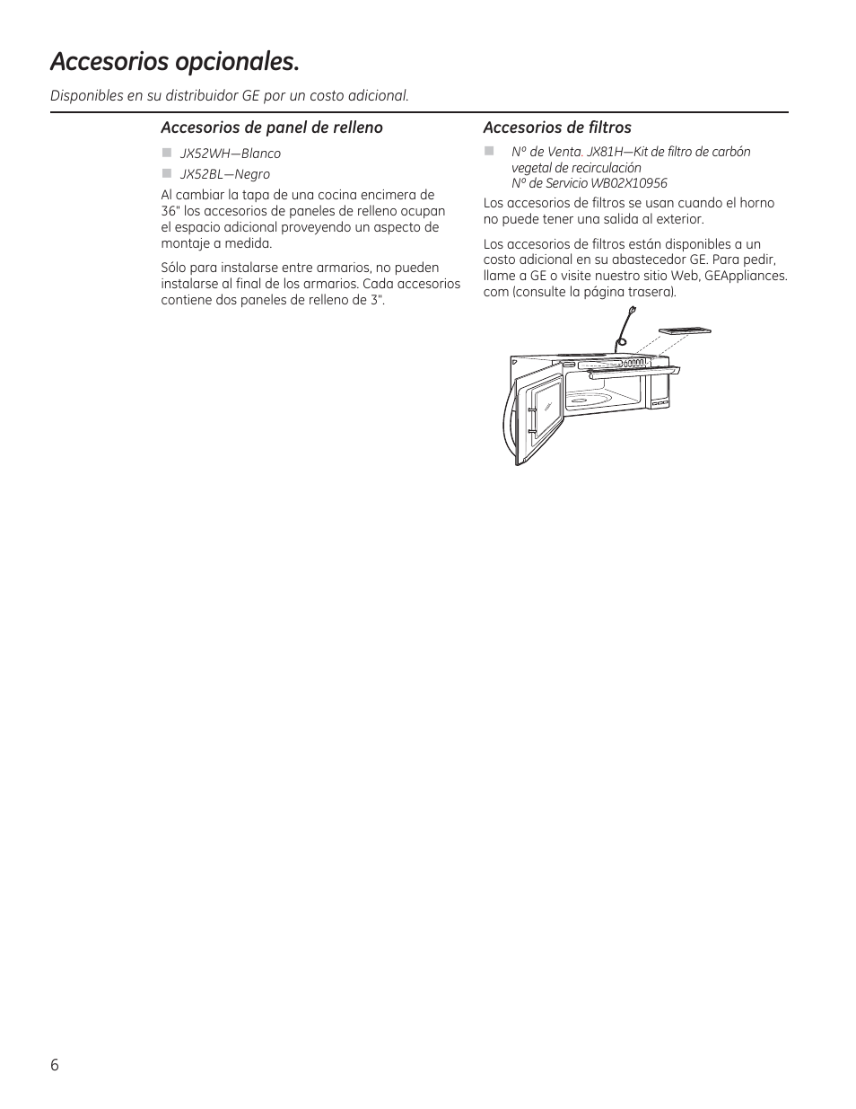 Accesorios opcionales | GE JVM7195RFSS User Manual | Page 38 / 60