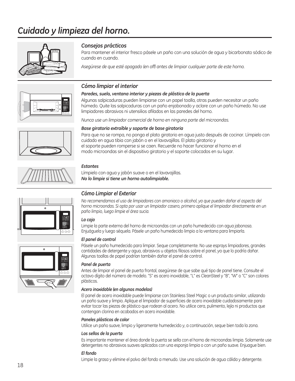 Cuidado y limpieza del horno | GE JVM7195RFSS User Manual | Page 50 / 60