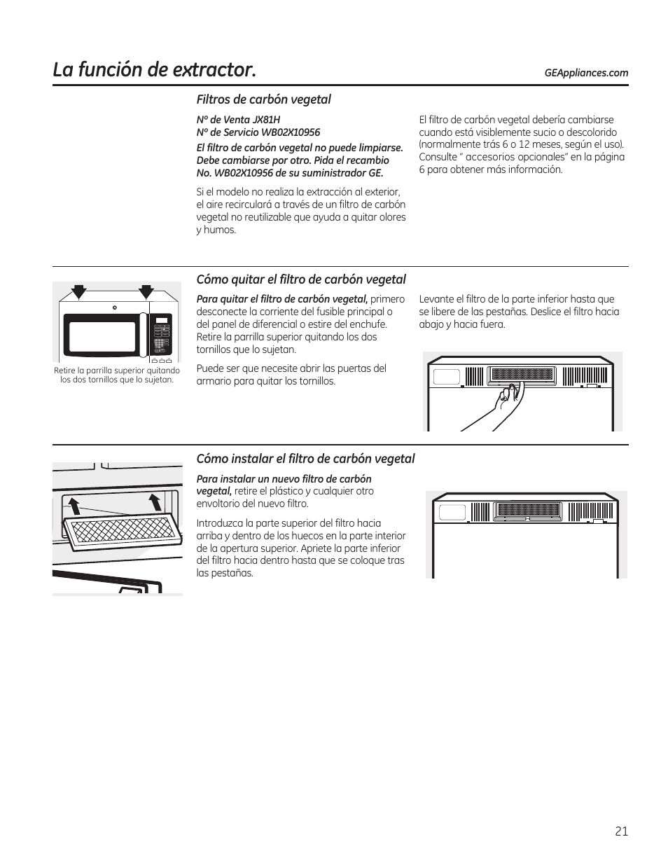 La función de extractor | GE JVM7195RFSS User Manual | Page 53 / 60