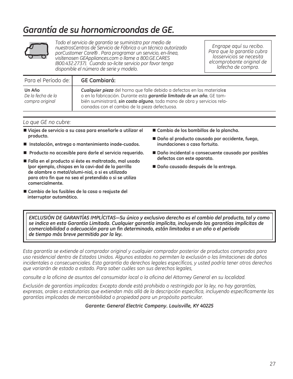 Garantía de su hornomicroondas de ge | GE JVM7195RFSS User Manual | Page 59 / 60