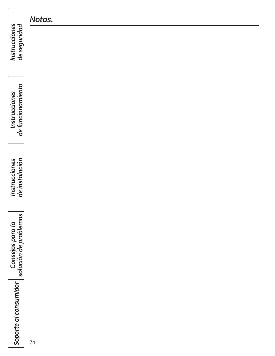 Notas | GE WCVH4800KWW User Manual | Page 74 / 76