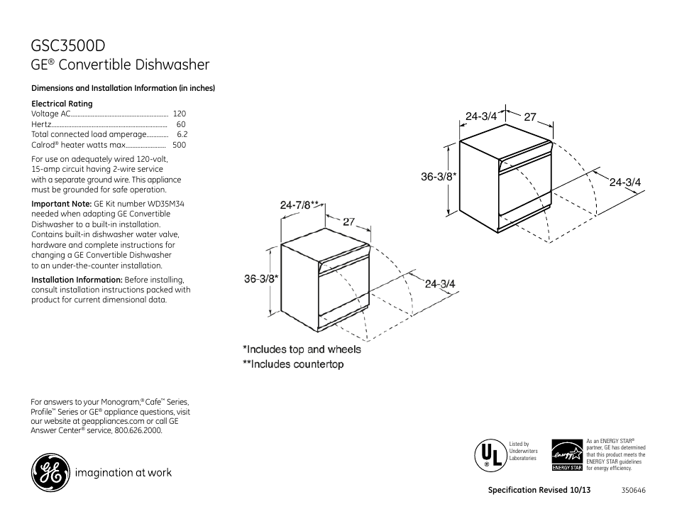 GE GSC3500DBB User Manual | 2 pages