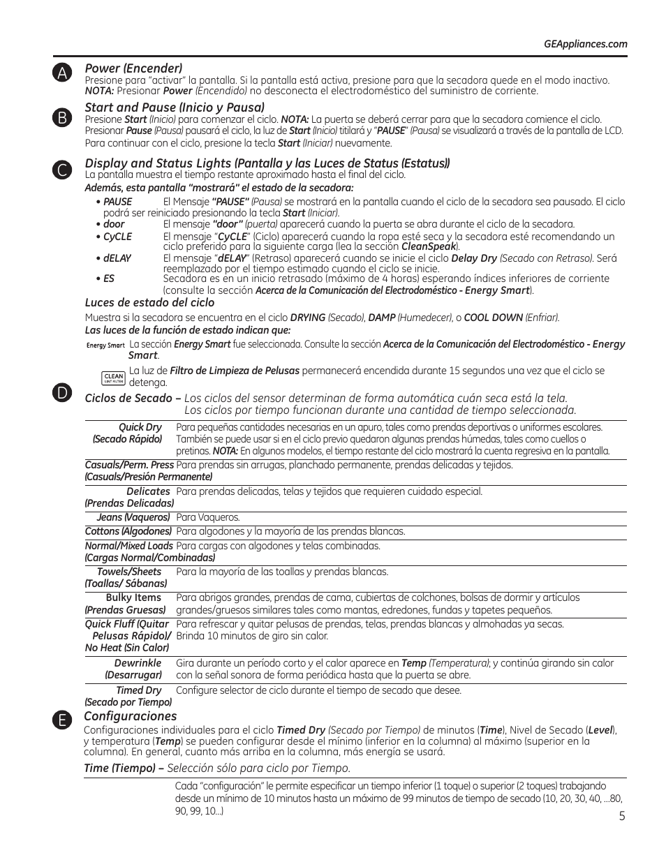 Ab c d | GE GTDP740GDWW User Manual | Page 21 / 32