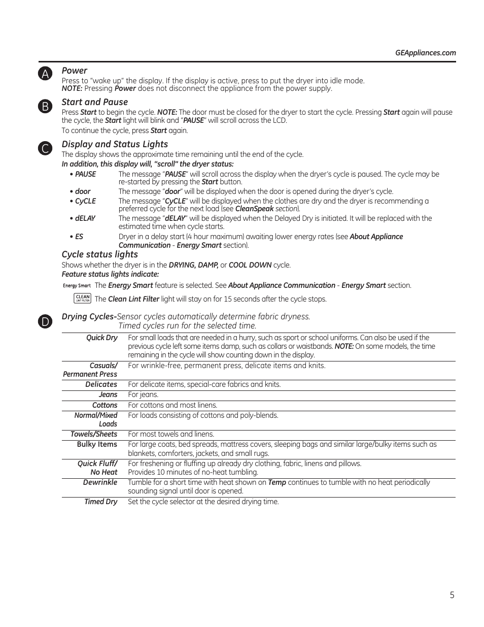 Ab c d | GE GTDP740GDWW User Manual | Page 5 / 32