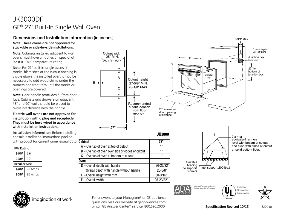 GE JK3000DFWW User Manual | 3 pages