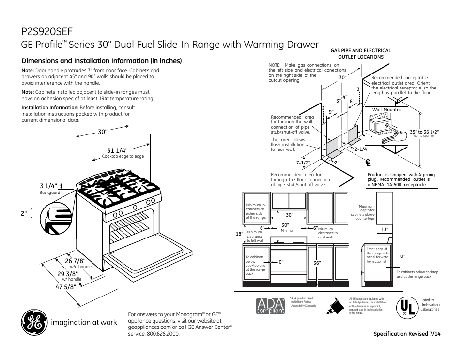 GE P2S920SEFSS User Manual | 2 pages