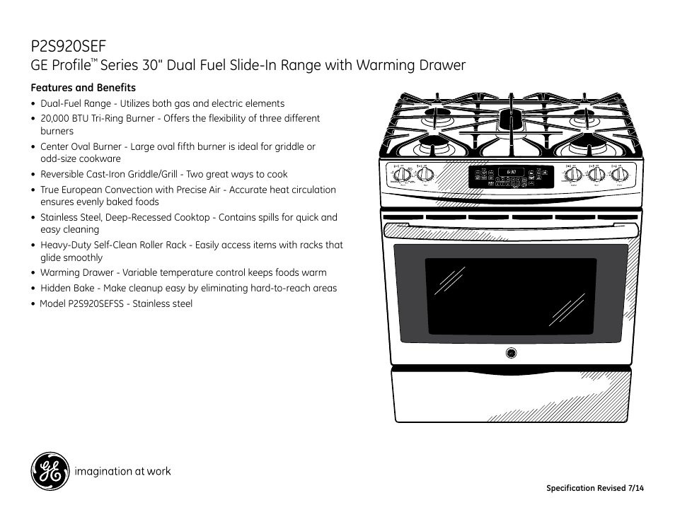 Ge profile, P2s920sef | GE P2S920SEFSS User Manual | Page 2 / 2
