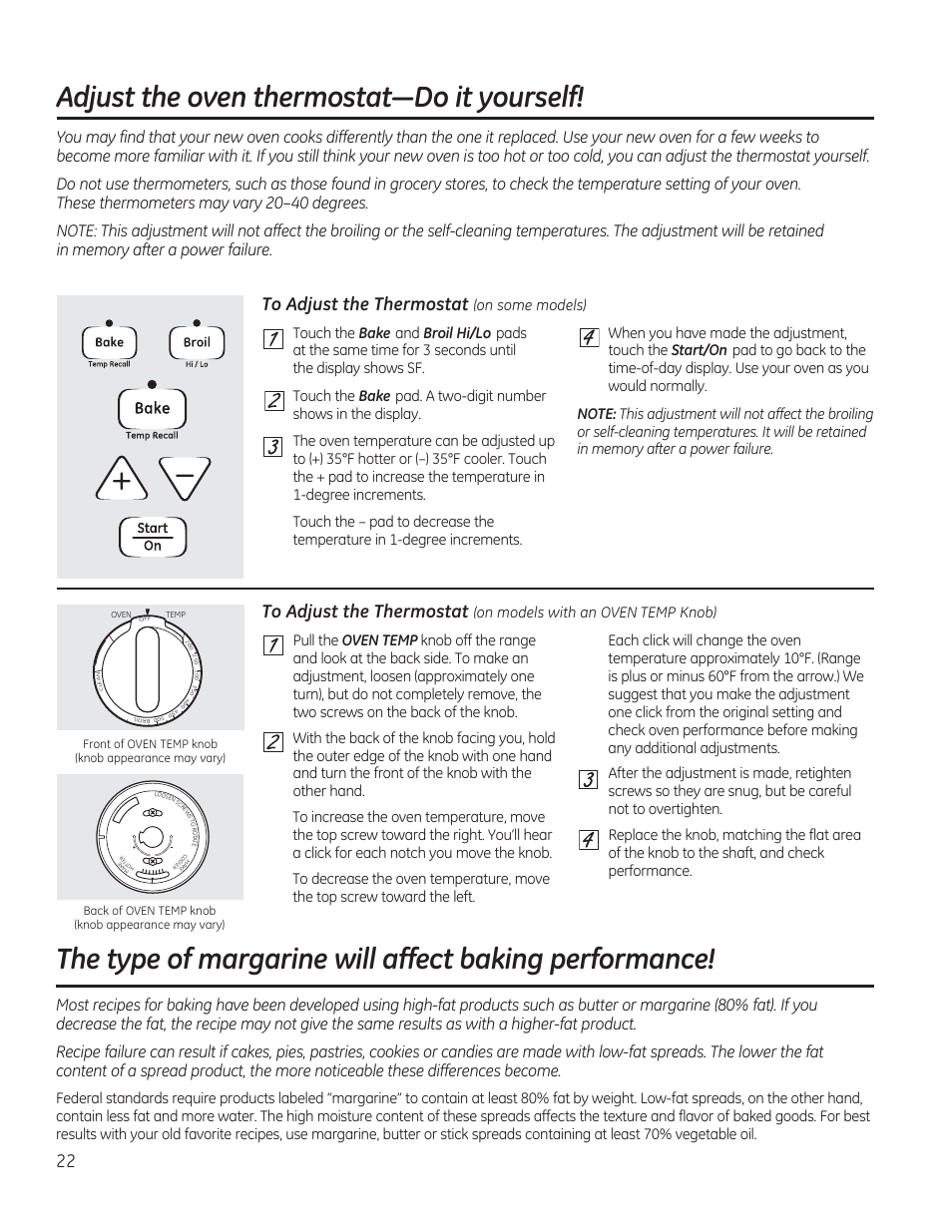 Adjust the oven thermostat—do it yourself, Ill id vv jf | GE JGBP27DEMWW User Manual | Page 22 / 112