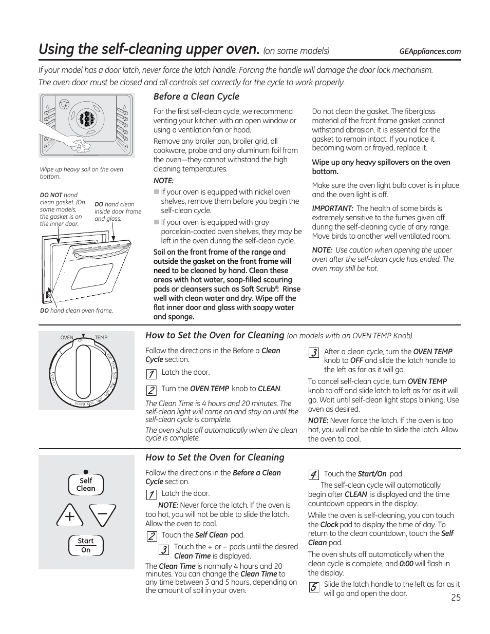 Before a clean cycle, How to set the oven for cleaning, Using the self-cleaning upper oven | On j | GE JGBP27DEMWW User Manual | Page 25 / 112