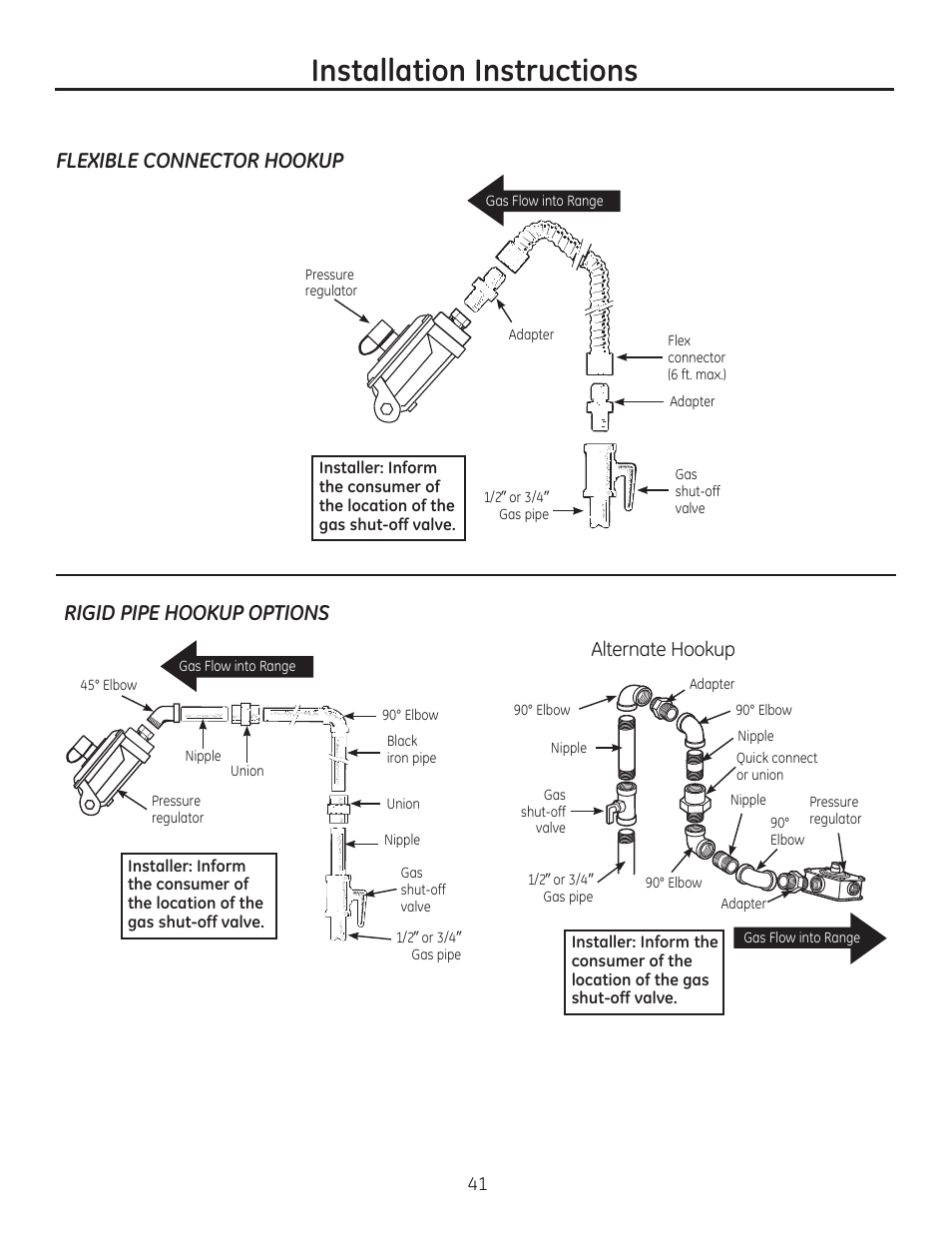 Installation instructions | GE JGBP27DEMWW User Manual | Page 41 / 112