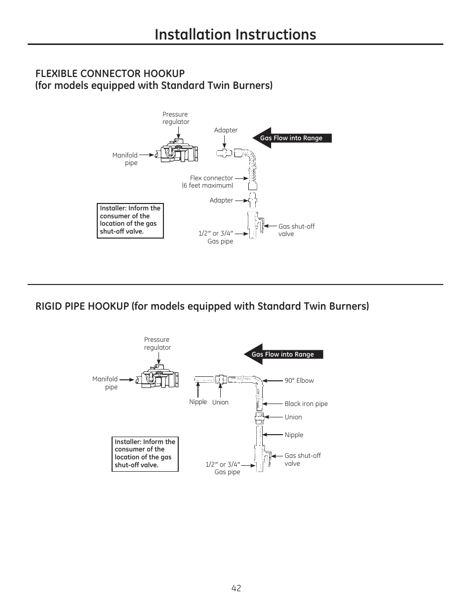 Installation instructions | GE JGBP27DEMWW User Manual | Page 42 / 112