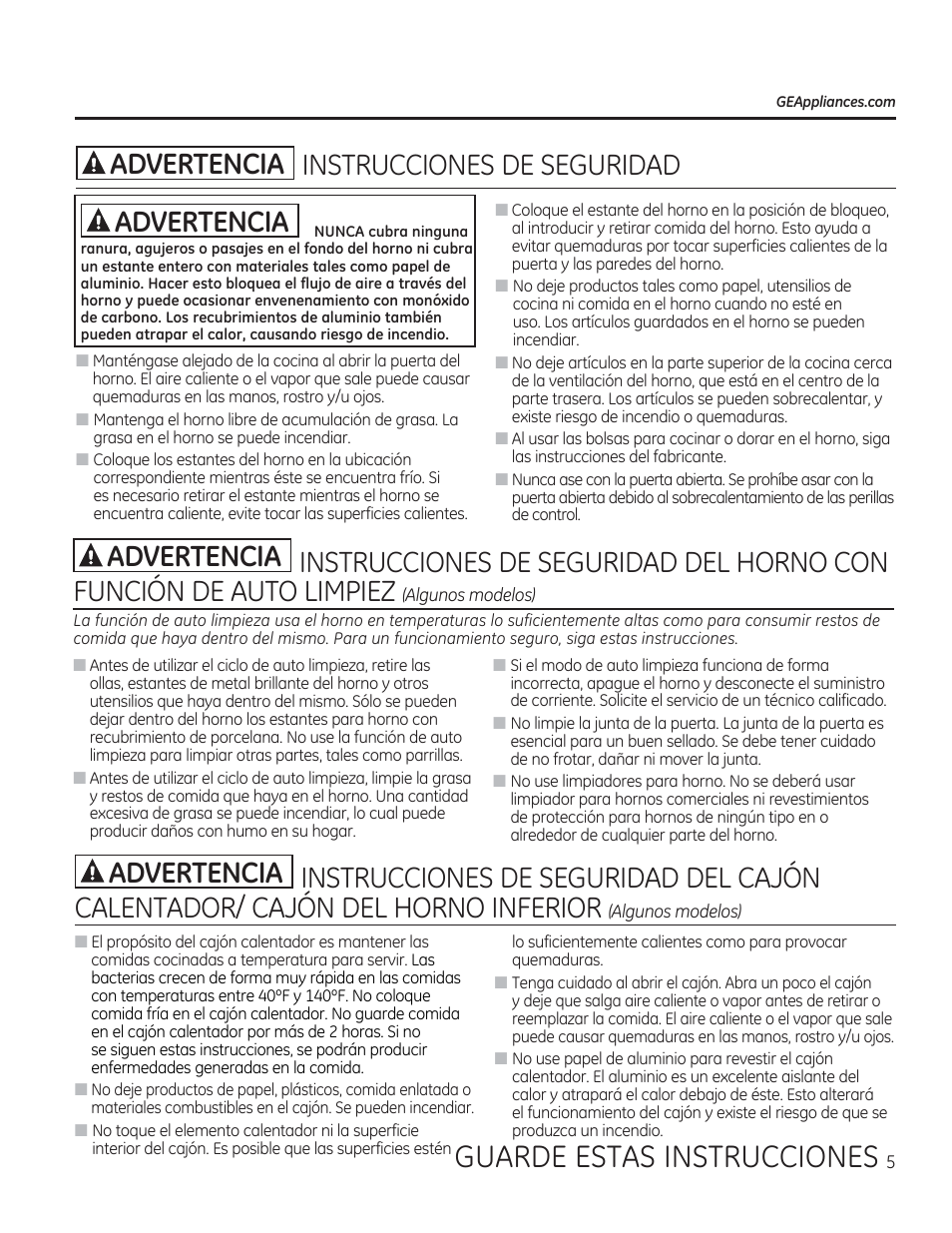 A advertencia, Aadvertencia, Estas instrucciones | Advertencia, Instrucciones, Seguridad | GE JGBP27DEMWW User Manual | Page 61 / 112